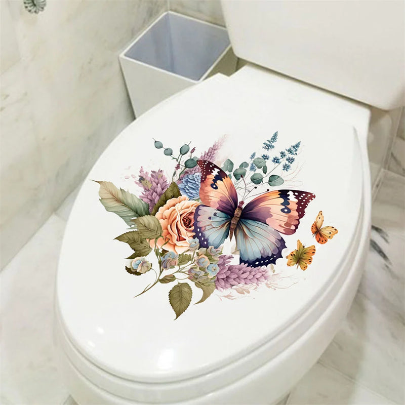 Bathroom Flower Toilet Art Wall Stickers DIY Removable Butterfly Wall Decals Self-Adhesive Wall Wallpaper Bedroom Home Decor