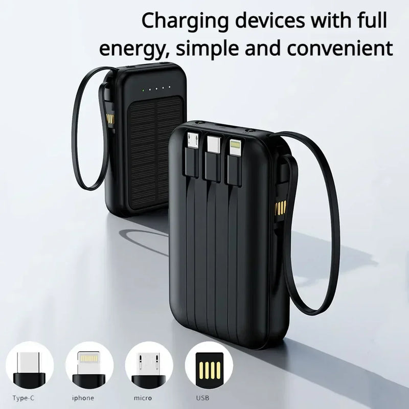 10000mAh Mini Solar Power Banks 10W Fast Charge Spare Battery Solar Panel Thin Light Comes with Four-wire  for IPhone Andorid