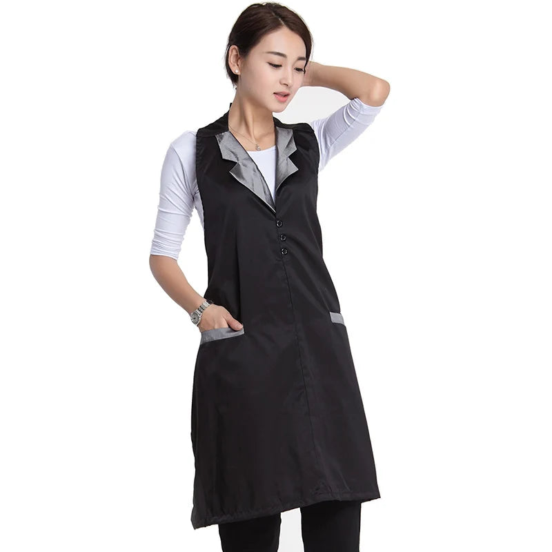 Home Coffee Shop Restaurant Women Apron Suit Collar Adjustable Kitchen Cooking Chef Bib Waiter Florist Bar Hairdressing Uniform