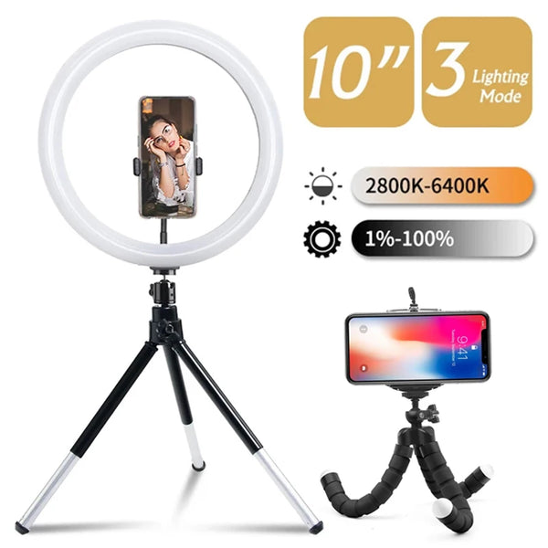 12inch LED Ring Light with Mini Tripods USB Charge Selfie led Lamp Dimmable Photography Light for Tiktok Live Photography Studio