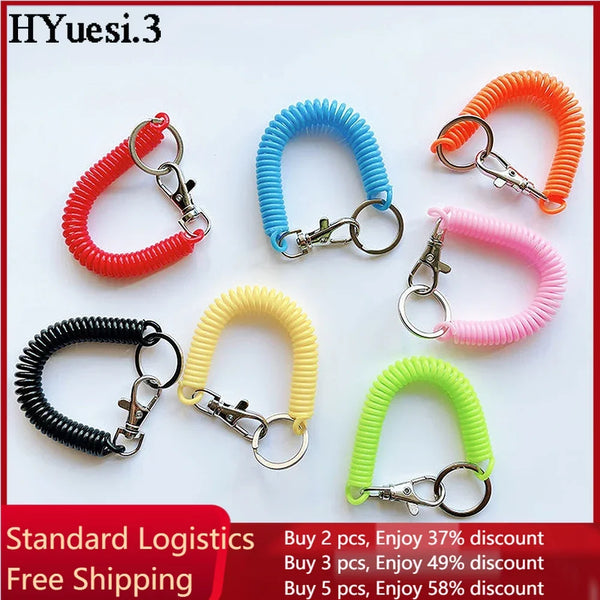 Colourful Retractable Spring Coil Keychain Anti-Lost Stretch Cord Safety Keyring With Metal Lobster Clasp For Girls Phone Wallet