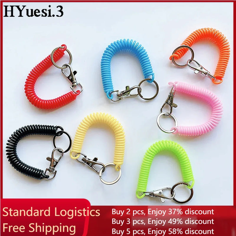 Colourful Retractable Spring Coil Keychain Anti-Lost Stretch Cord Safety Keyring With Metal Lobster Clasp For Girls Phone Wallet