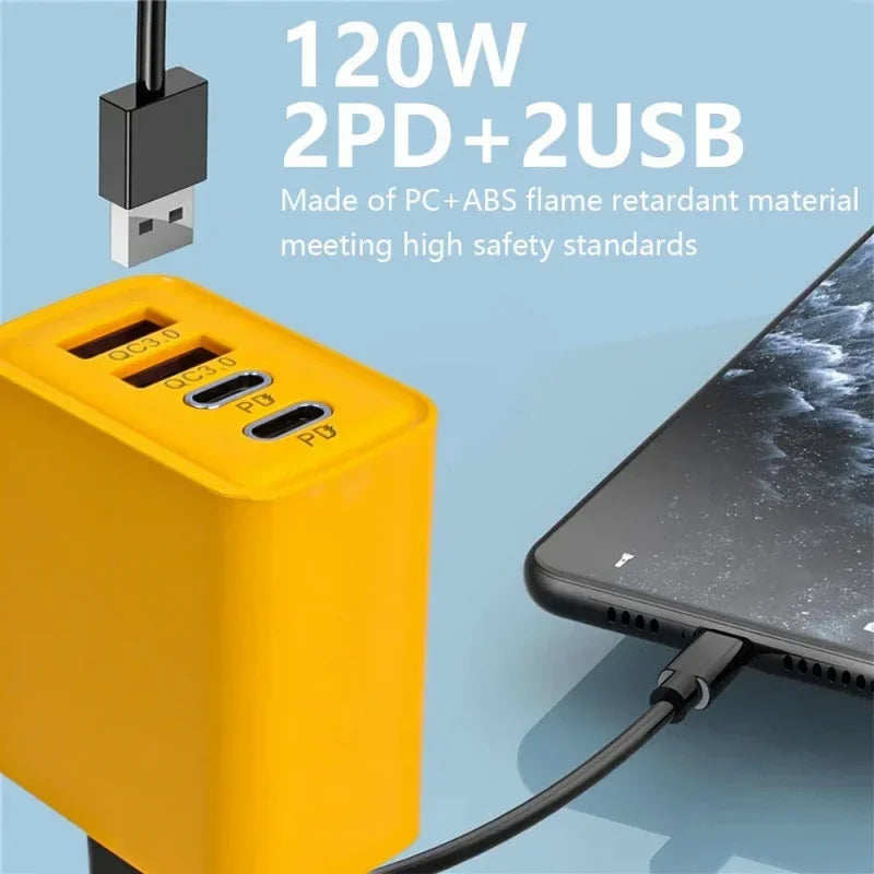 New 120W fast charger type-C Quick Charge 3.0 USB charger adapter for iPhone Samsung Xiaomi 2PD 4 ports fast charging EU/US plug