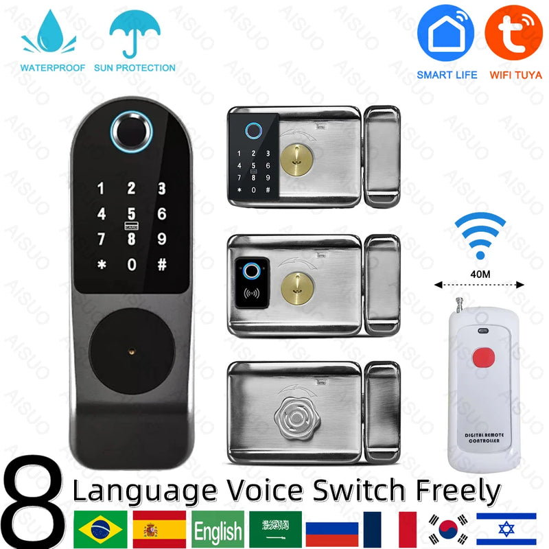 TUYA WIFI outdoor waterproof smart lock fingerprint biometric digital lock with remote control electronic lock smart door lock