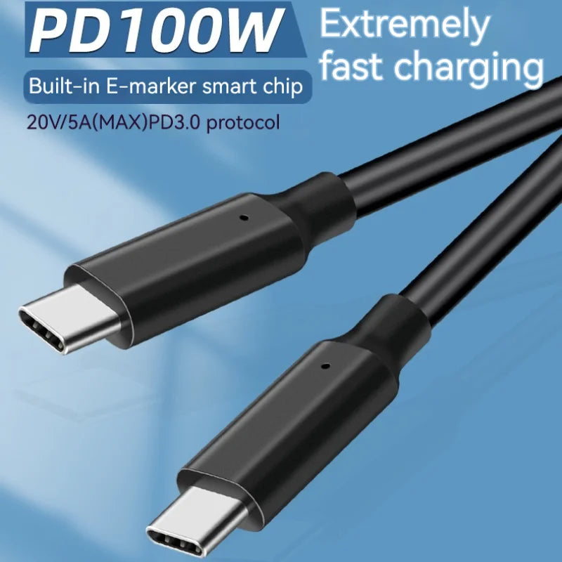 5A Type C to Type C 100W PD Fast charge Data Cable 3M 2M 1.5M 1M 0.5M 0.2M for Mobile phone Laptop C to C Dual Male ctoc Chip