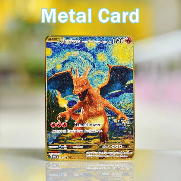 Metal Pokémon Letters Van Gogh Pokemon Cards Charizard Vmax Pikachu Gx Mewtwo Ex Gold Iron Vstar Card Anime Game Toys Kids Gifts