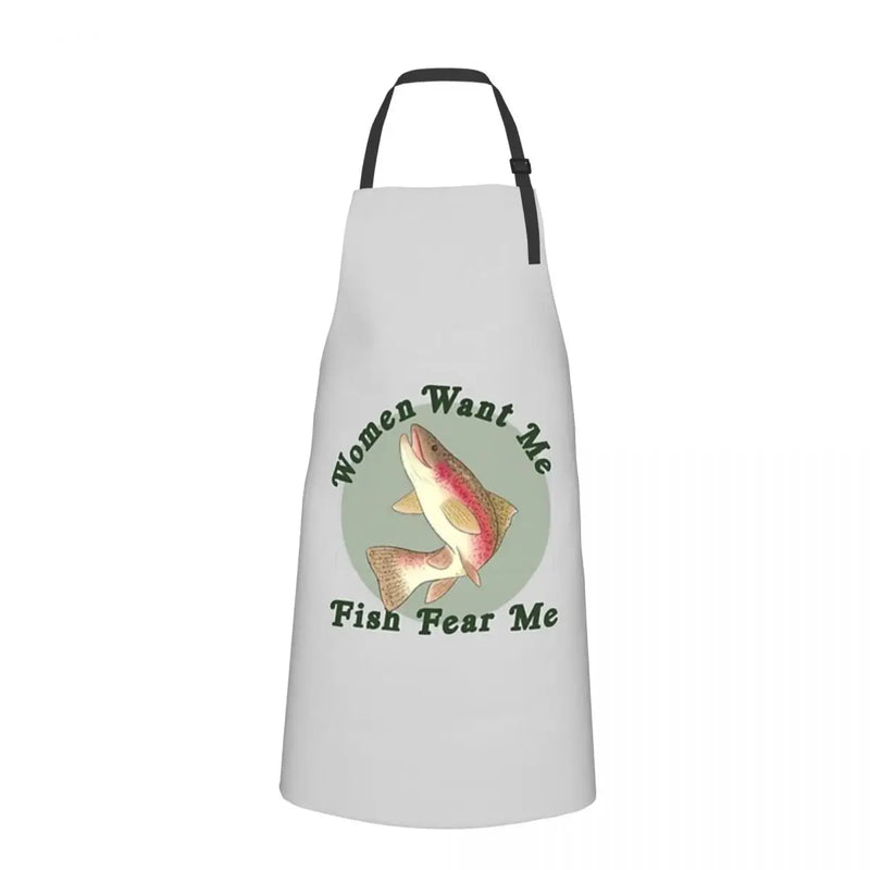 Women Want Me, Fish Fear Me Waterproof Kitchen Apron For Women/Men With Pockets Work Restaurant Shop Waiter Work Uniform