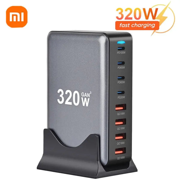 XIAOMI 320W GaN Charger USB Fast Desktop 8-port USB Type-C PD Charger Fast Charge 3.0 USB Type-C Fast Charger For iPhone Samsung