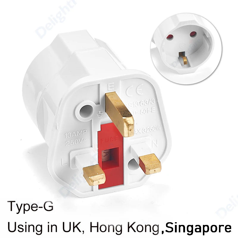 EU To UK Plug Adapter 250V Type G Fused Plug European To British Singapore Converter Adaptor EU Plug To UK Electrical Socket