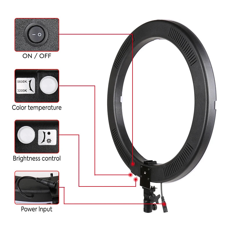 19inch LED Rings Light Dimmable Video Light with 2.0M Stand for Photography Video Recording Live Broadcast 60W Power