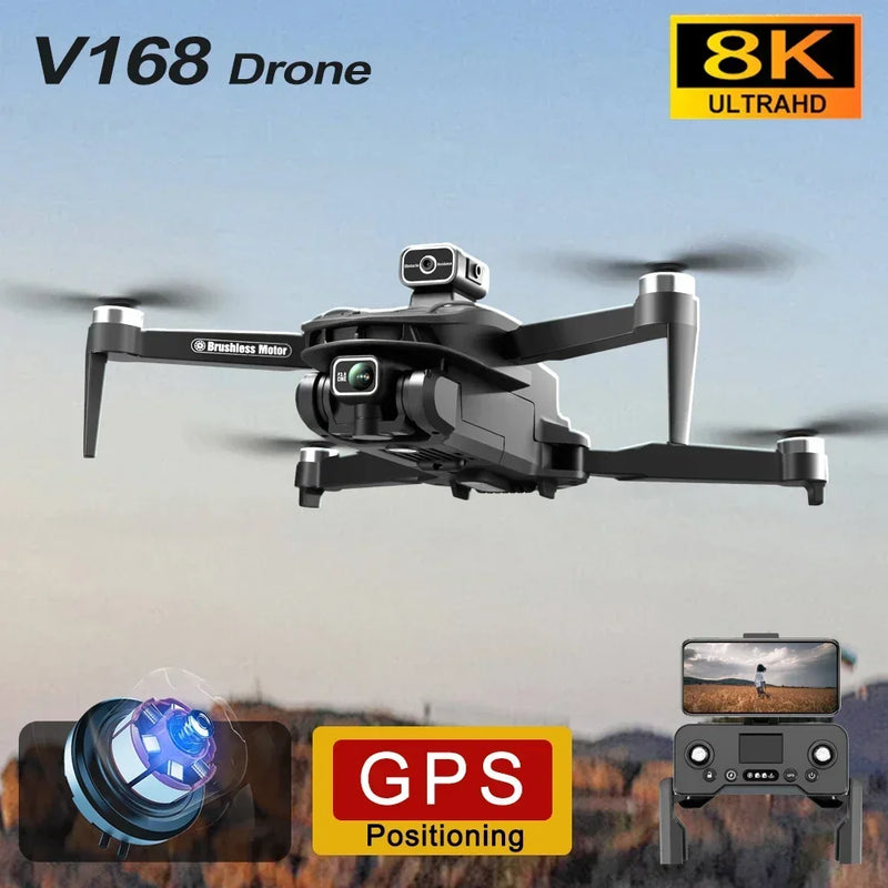 V168 Drone 4K Professional GPS 8K Camera Brushless Motor Foldable 5G WiFi FPV Obstacle Avoidance RC Quadcopter FPV Drone Toys