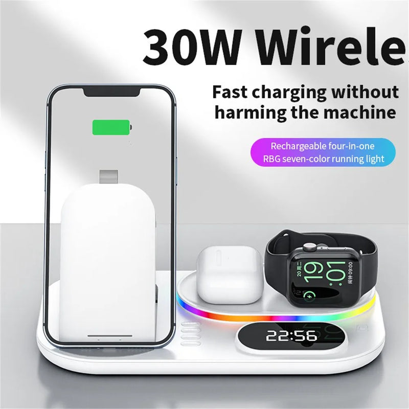 4 in 1 Foldable Wireless Charger Stand For iPhone 15 14 13 Samsung Fast Charging Dock Station For Apple Watch SE 8 7 Airpods Pro