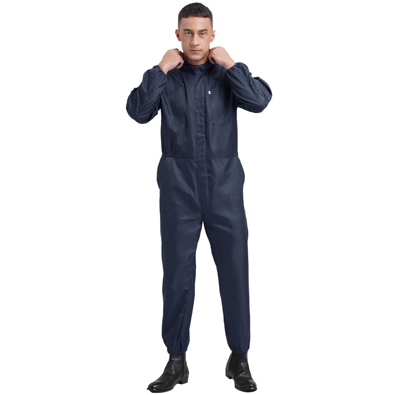 Men Dust-proof Hooded Coverall Workshop Uniform Long Sleeve Zipper Overalls Labor Jumpsuit for Factory Construction Maintenance