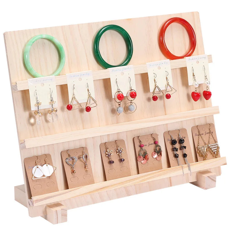 Wood Earrings Bangle Display Stand 2/3/4/5 Layers Shelf Mobile Phone Wallet Holder Detachable Vertical Simple Fram