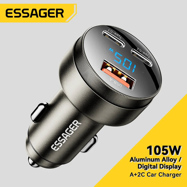 Essager USB C Car Charger 105W Quick Charge PD3.0 QC4.0 3.0 SCP PPS USB Type C  Fast Charging For iPhone 15 14 13 Samsung Xiaomi