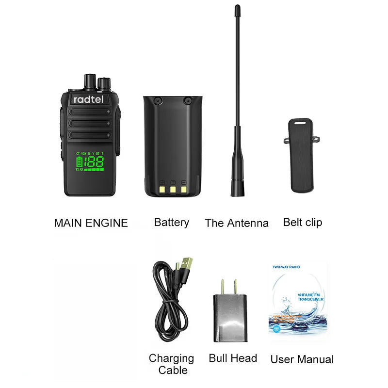 Radtel RT-493 10w IP67 Waterproof UHF 400-470Mhz Business Two Way Radio 199Ch Fast Copy Frequency Walkie Talkie usb-c