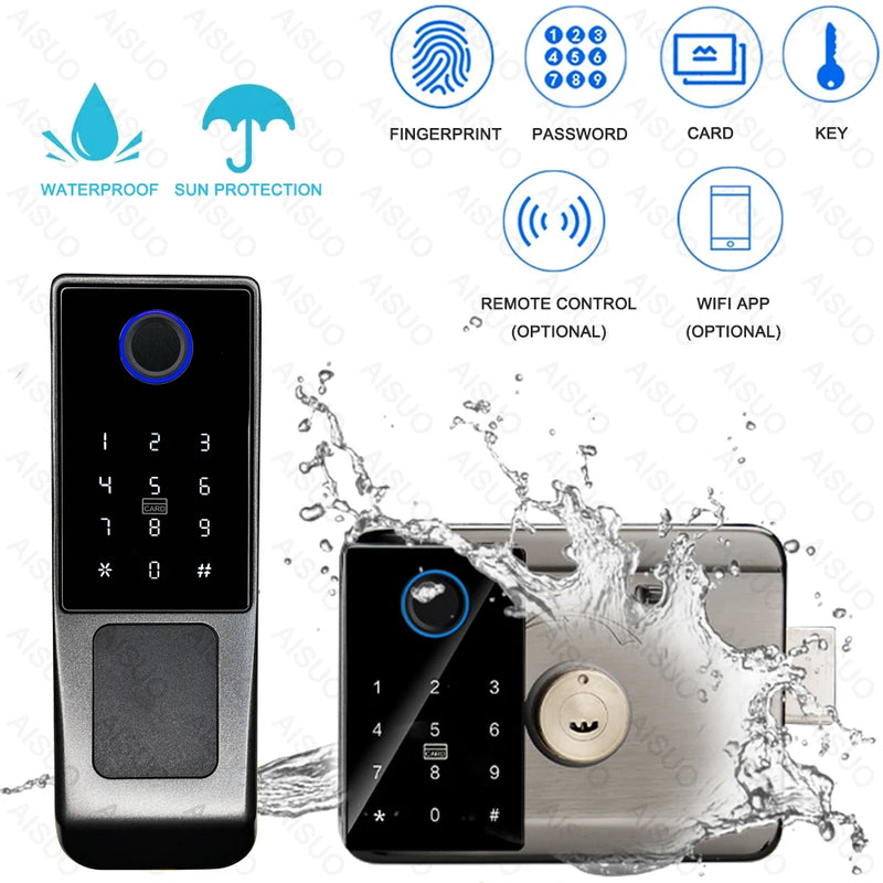 TUYA WIFI outdoor waterproof smart lock fingerprint biometric digital lock with remote control electronic lock smart door lock