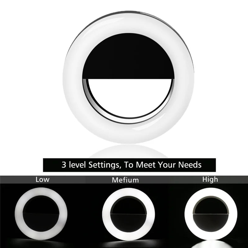 FGCLSY New Ring LED Flash USB Rechargeable Selfie Fill Light Mobile Universal Portable Ring Clip Works with All Smartphones