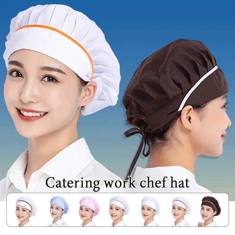 Unisex Fashion Catering Work Hat Mesh Breathable Elastic Chef Hats Cooking Baking Hotel Factory Workshop Uniform Dust Cap