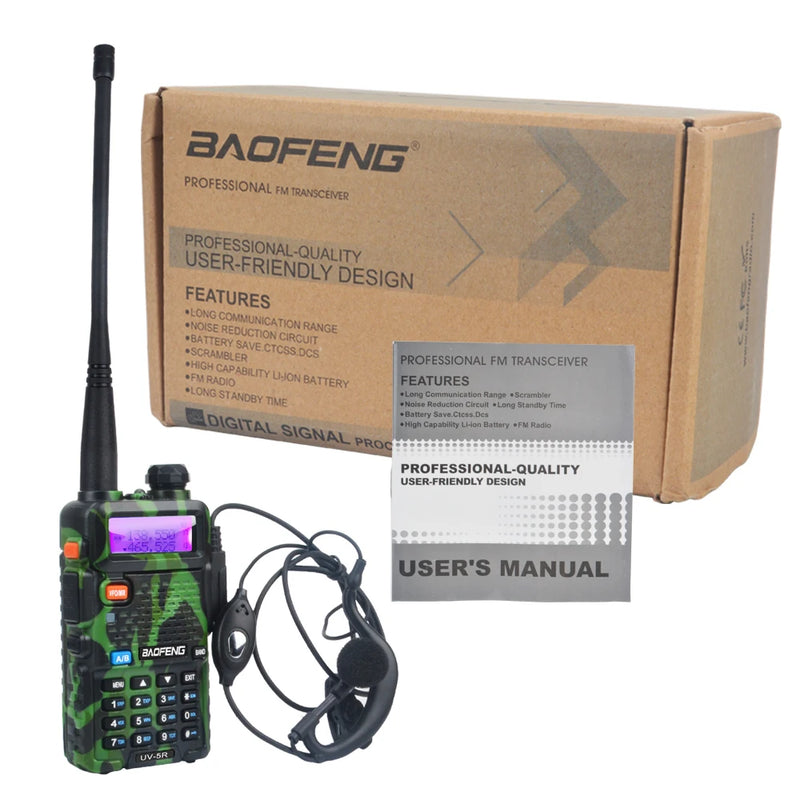 Baofeng UV-5R Dual Band Walkie Talkie VHF 136-174MHz UHF 400-520MHz 128Ch 5W FM Portable Two Way Radio with Headset