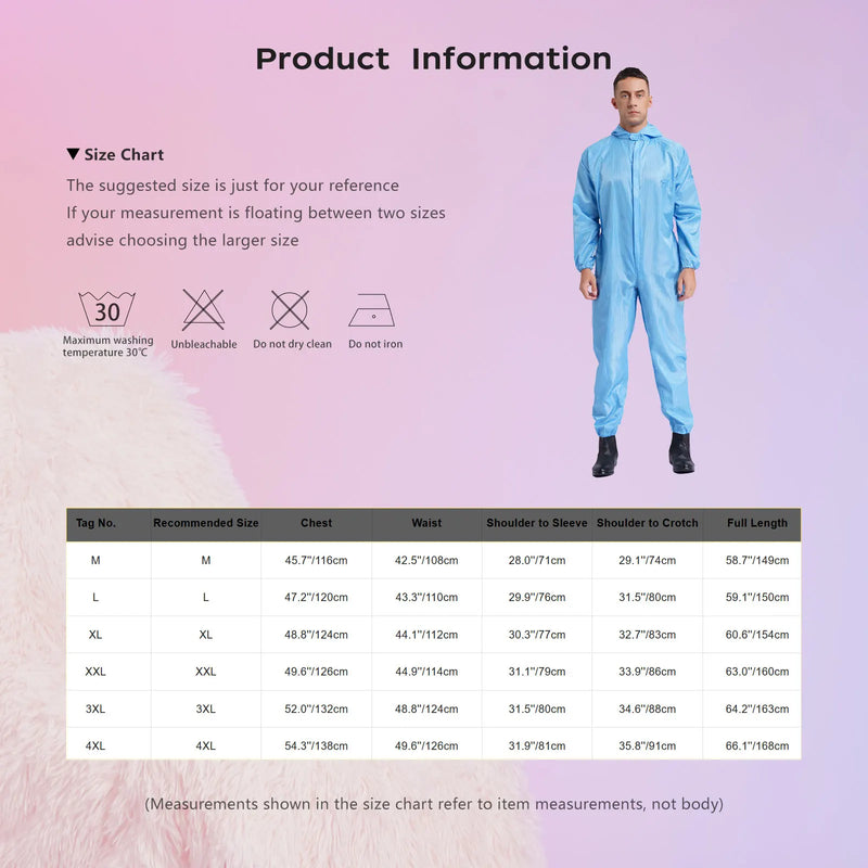 Adult Long Sleeve Anti-Static Dust-proof Hooded Coverall Workshop Uniform Overalls Lab Spray Paint Maintenance Work Jumpsuit