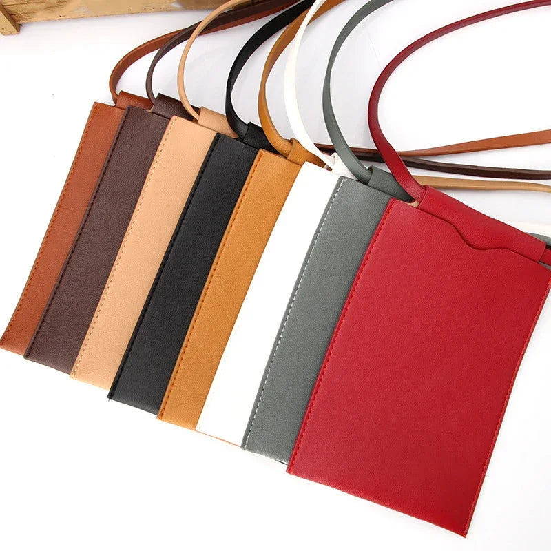 Fashion women's mobile phone wallet bag PU leather messenger solid color mini mobile phone bag holder tote bag pocket