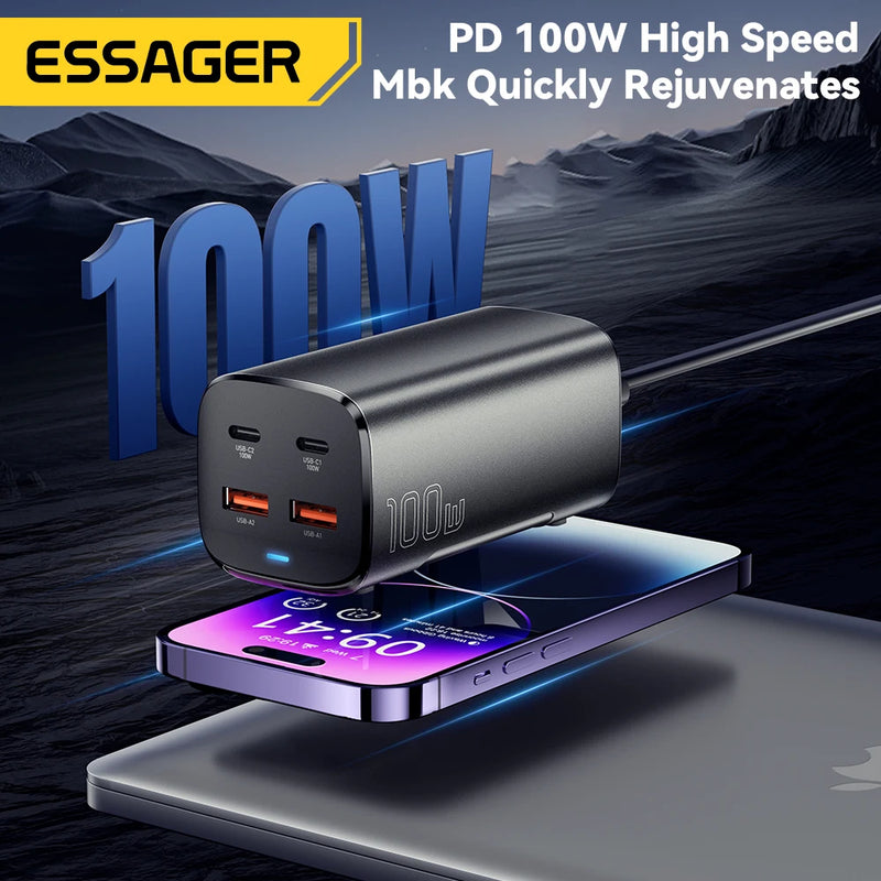 Essager 100W USB C GaN Charger Desktop Quick Charge QC 4.0 3.0  Type C Fast Charging For iPhone 15 Laptop MacBook Samsung POPC