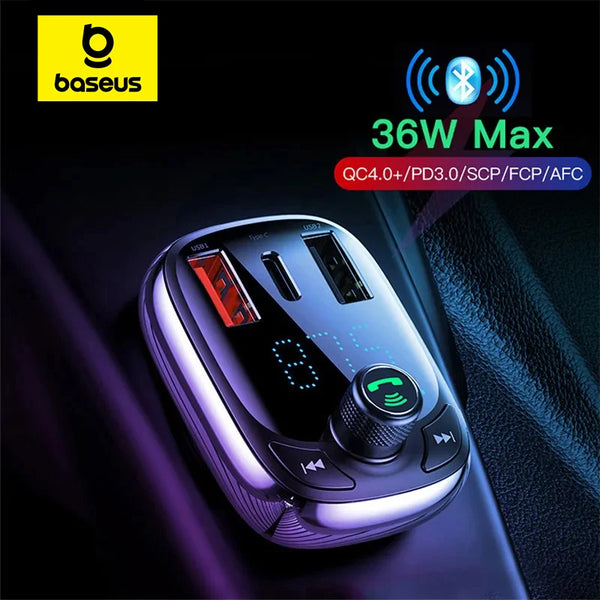 Baseus Quick Charge 4.0 Car Charger for Phone FM Transmitter Bluetooth Car Kit Audio MP3 Player Fast Dual USB Car Phone Charger