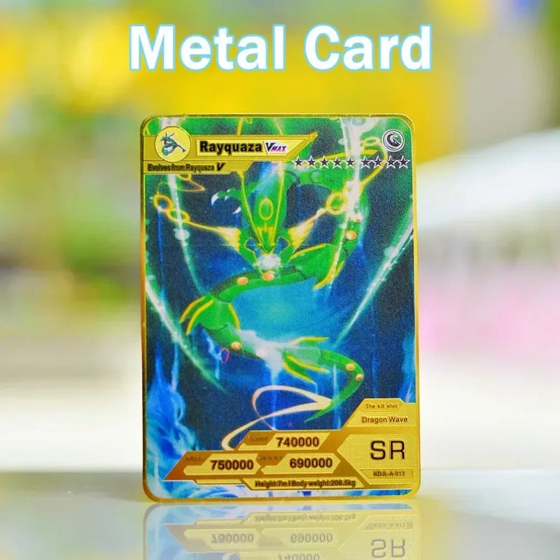 Pokemon Card Metal Pokemon Letters Gold Iron Playing Cards Gengar Vmax Rayquaza Charizard Pikachu Vstar Anime Game Gift Kid Toys