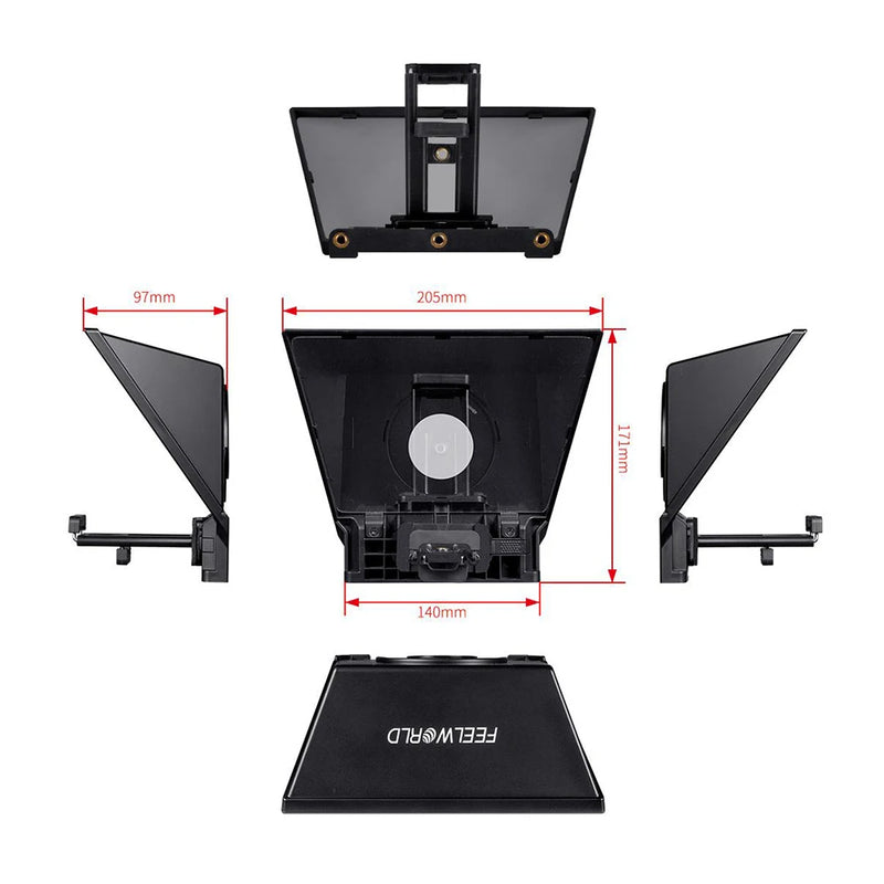 FEELWORLD TP2 Portable 8-inch Teleprompter Supports up to 8" Only DSLR Shooting with Bluetooth Control Lens Adapter Rings