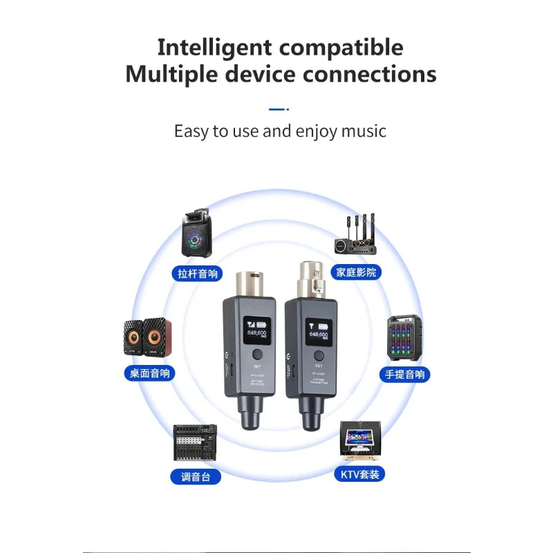 UHF Professional Wired to Wireless Microphone Converter Micphone Transmitter & Receiver Receiving Transmission