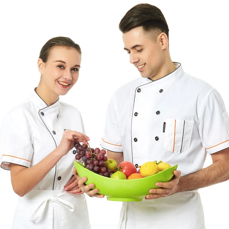 New Unisex Kitchen hotel Chef Uniform Bakery Food Service Cook Short Sleeve shirt Breathable Double Breasted Chef Jacket clothes