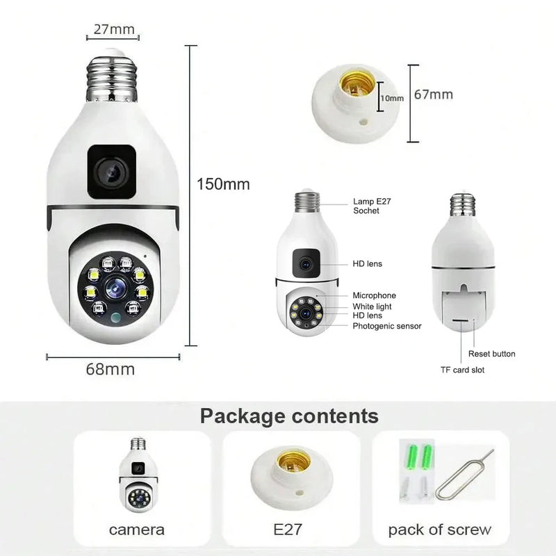 5MP E27 Bulb WiFi Camera Security Protection Indoor Dual Lens Surveillance Human Tracking Night Vision IP Camera Two-Way Audio