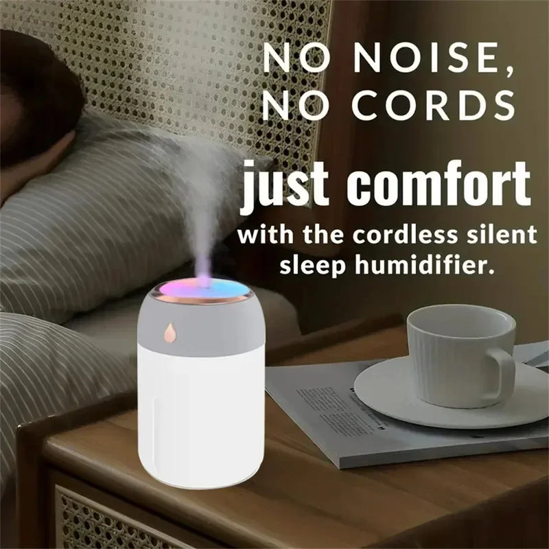 Mini USB Portable Air Humidifier, Aroma Diffuser, LED Cool Light, Mist for Room, Home, Car, Plant Purifier, 330ml ﻿