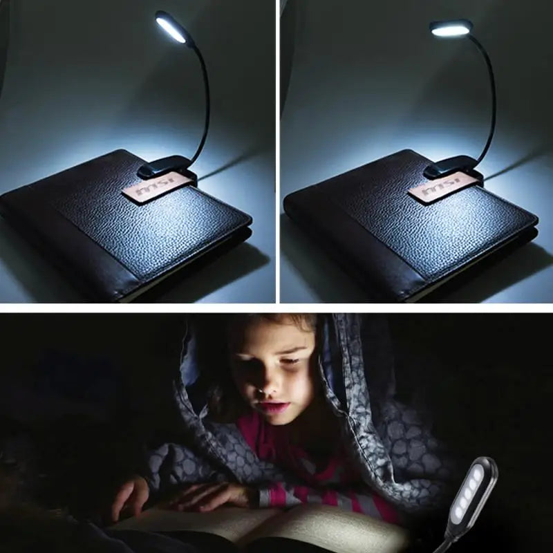 Adjustable LED Book Light With Goosenecks Clip 5LEDs AAA Battery Powered Flexible Cool White Notebook Night Reading Desk Lamp