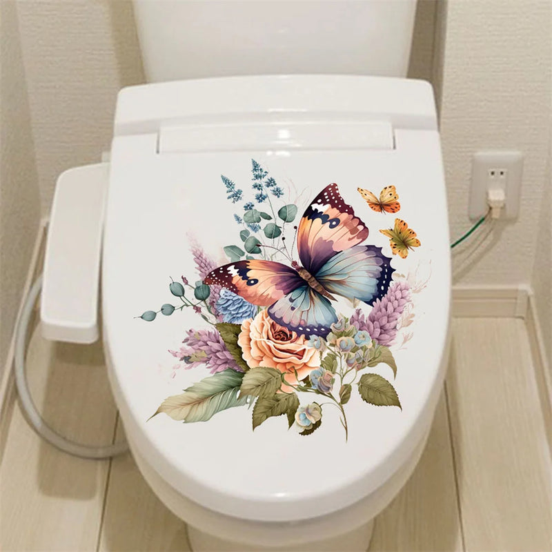 Bathroom Flower Toilet Art Wall Stickers DIY Removable Butterfly Wall Decals Self-Adhesive Wall Wallpaper Bedroom Home Decor