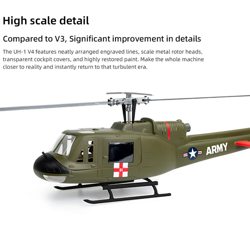 New FLYWING UH1 V4 RC helicopter with H1 GPS metal rotor 450 Scale Helicopter brushless iroquois 470size UH1 V3 upgrade version