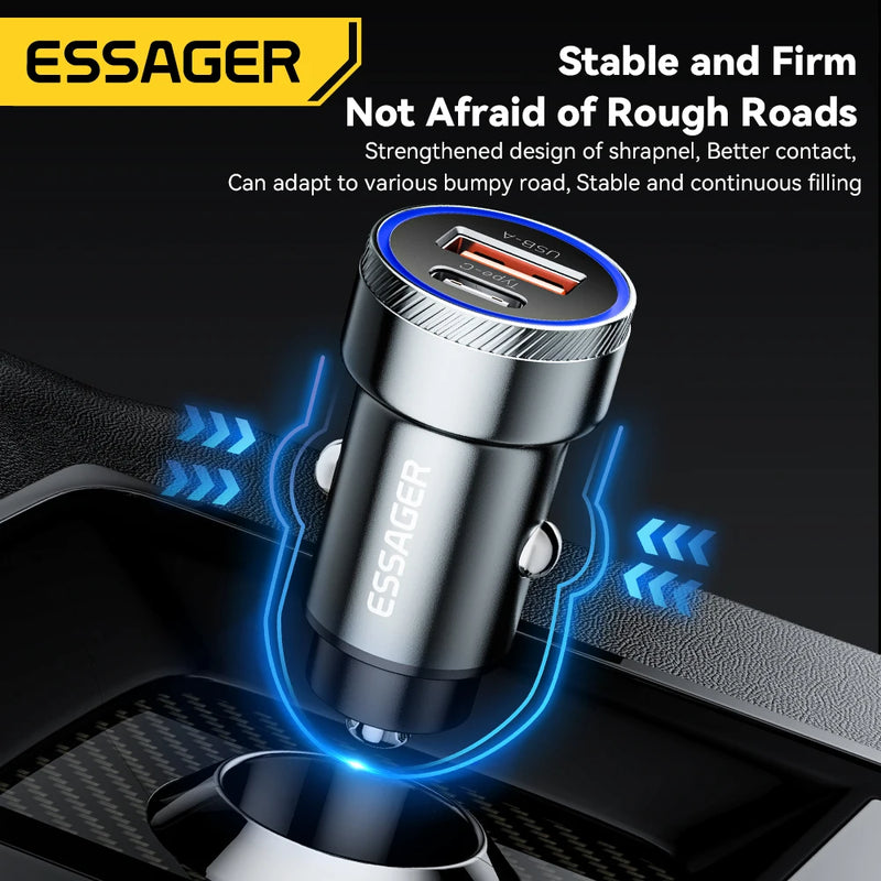 Essager 54W USB Car Charger 5A Fast Charing QC 3.0 PD 3.0 SCP AFC USB Type C Car Phone Chargers For iPhone Huawei Samsung Xiaomi