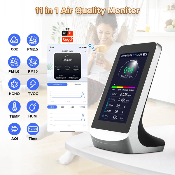 Dienmern New DM72B-WIFI Air Quality Detector Meter Sensor Wifi Data Transmission To Tuya App Real Time Monitor PM2.5 HCHO CO2