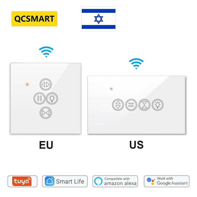 QCSMART Tuya WiFi Window Curtain Light Switch for Roller Shutter Blinds Remote Control by Smart Life Google Home Alexa App