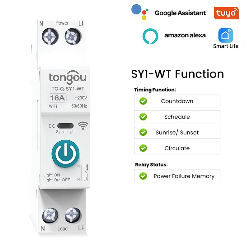 TUYA WIFI Smart Circuit Breaker With Metering 1P 50A 63A DIN Rail for Smart Home  wireless Remote Control Switch by APP TONGOU