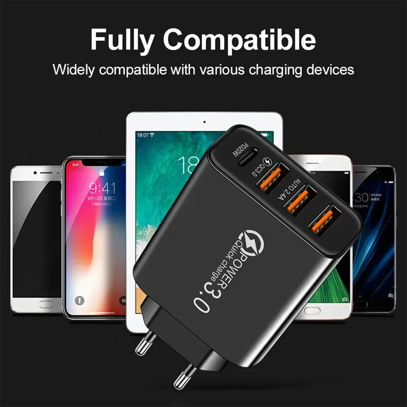 20W Type C USB Quick Charger 4 Ports 3.0 PD Cell Mobile Phone Power FAST Adapter For iPhone Samsung Xiaomi White