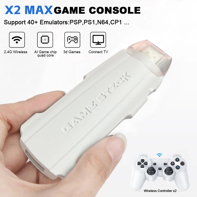 X2 max Game Stick Pro 4K Game Stick HD Video Game Console 3D Retro Built-in 30000 Games 40+ Simulators With Wireless Controller