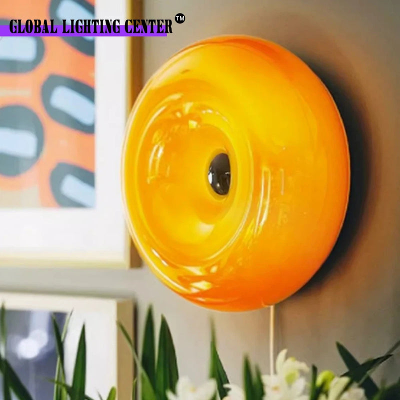 Donut Wall Lamp Orange Creative Round LED Lights Indoor Home Decoration Living Lamps Room Bedroom Touch Wall Lights 6 plug