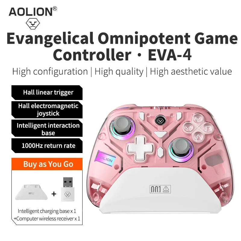 Aolion K10 RGB Wireless Gaming Controller With Charging Dock Gamepad Hall Effect Joystick Trigger For Nintend Switch/PC/Phone