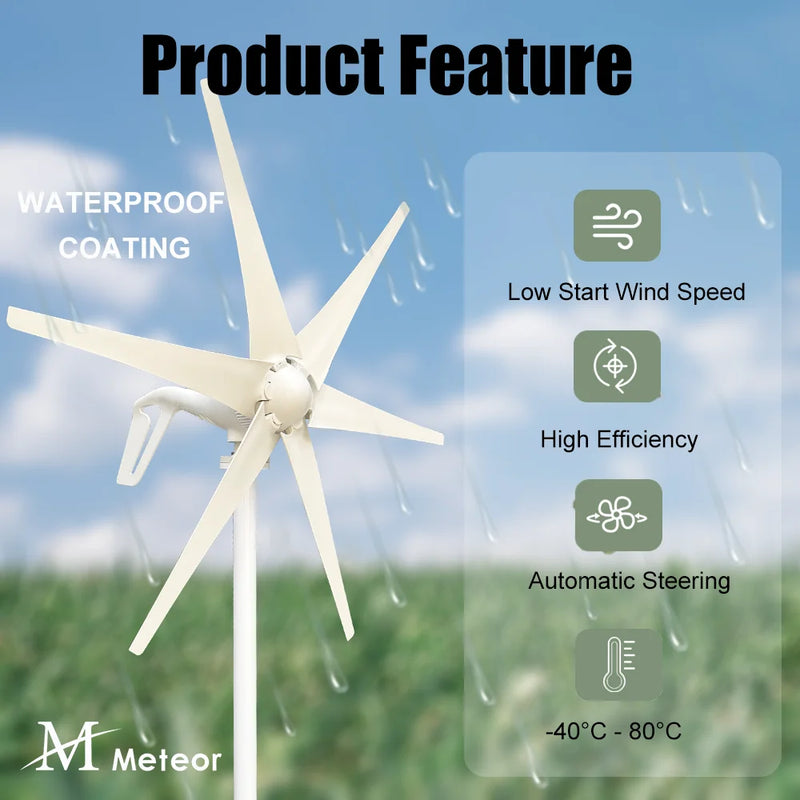 600w 800w 1000w Wind Turbine Generator Windmill 12v 24v Home Appliance Camping Free Energy Power Generator With MPPT Controller