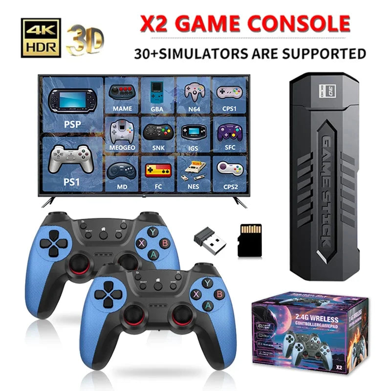 X2 Game Stick 4K 3D HD Retro Video Game Console Wireless Controller TV Game Play 256G 58000 Retro Games Xmax Gift X2 ultra