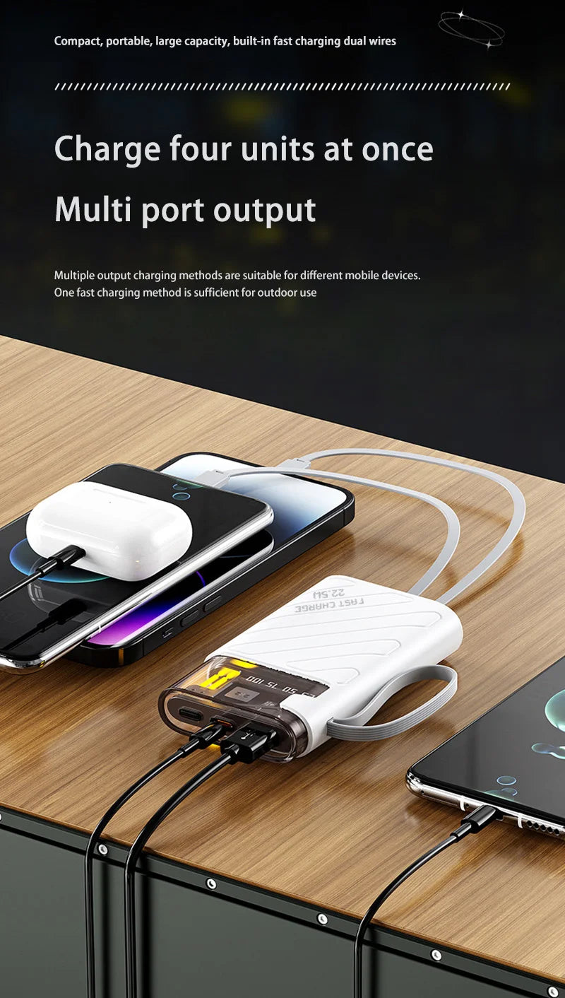 20000 10000mah Mini Phone Power Bank With 2 Charging Cables Large Capacity Power Bank Portable Fast Charging Power Banks 2024