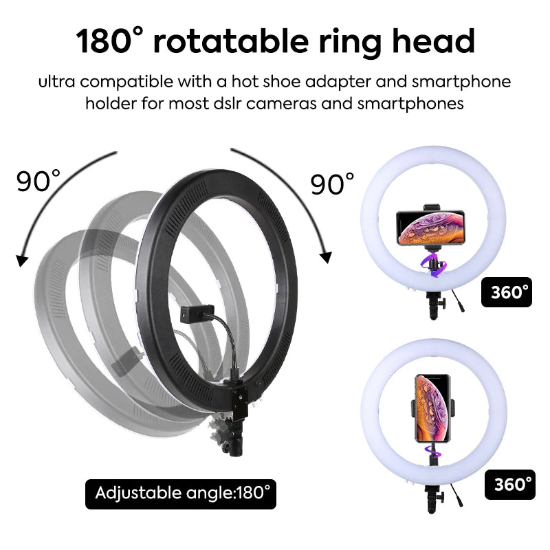 19inch LED Rings Light Dimmable Video Light with 2.0M Stand for Photography Video Recording Live Broadcast 60W Power