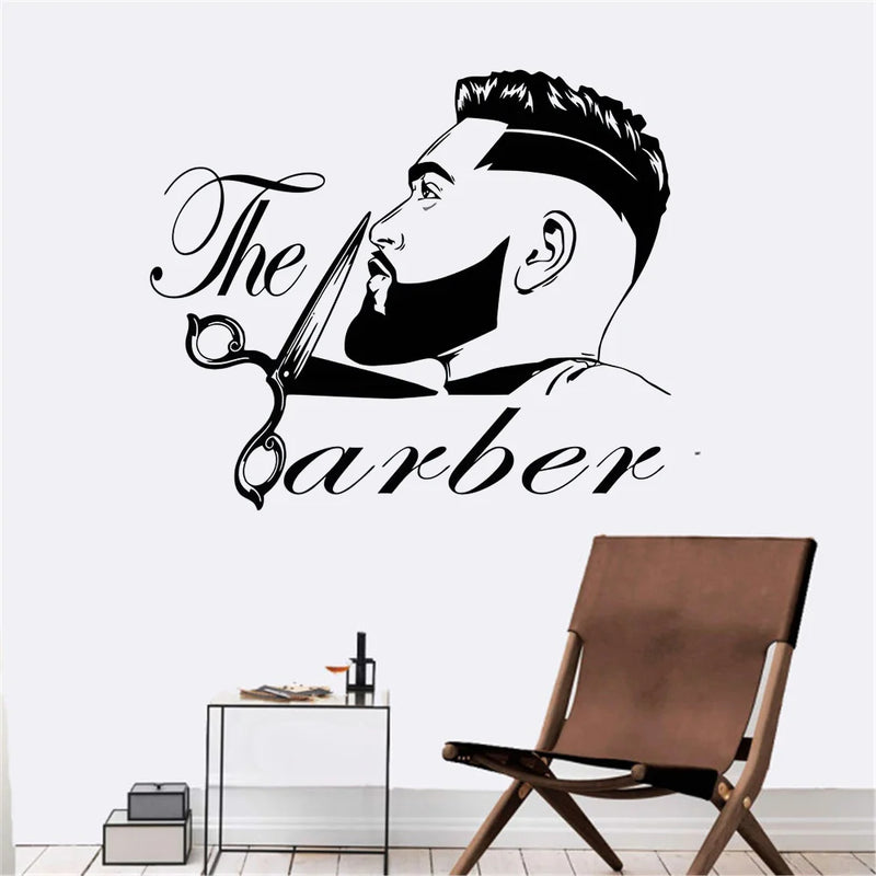 Barber Shop Men Beard Hairstyle Salon Wall Window Decal Fashion Hairdresser Hair Cut Wall Sticker Vinyl Wallpaper Removable